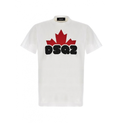Tricou DSQUARED2, Leaf Red Logo, Alb Tricou DSQUARED2, Leaf Red Logo, Alb
