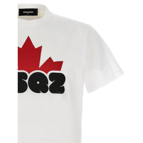Tricou DSQUARED2, Leaf Red Logo, Alb Tricou DSQUARED2, Leaf Red Logo, Alb