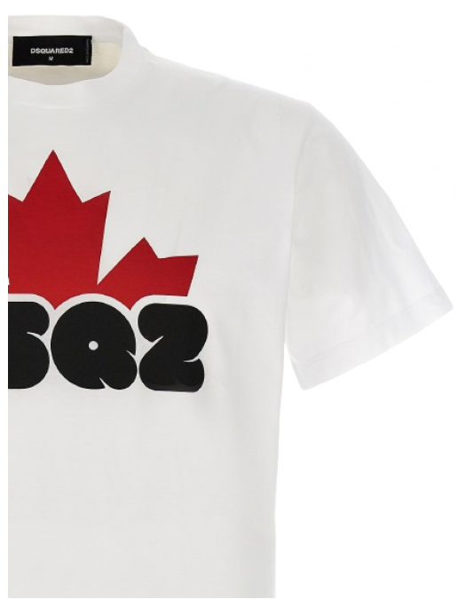 Tricou DSQUARED2, Leaf Red Logo, Alb - S74GD1159S23009100