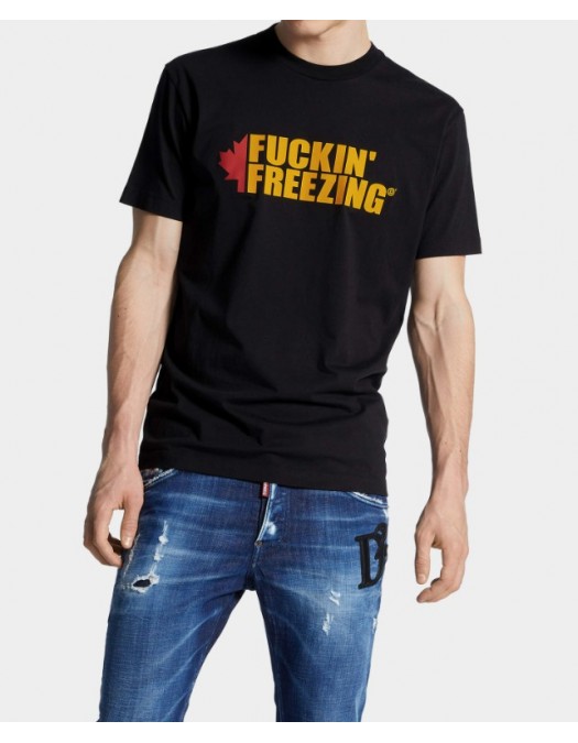 Tricou DSQUARED2, Green Print, Freezing, Logo, Black - S74GD1450D20020900 Tricou DSQUARED2, Green Print, Freezing, Logo, Black - S74GD1450D20020900