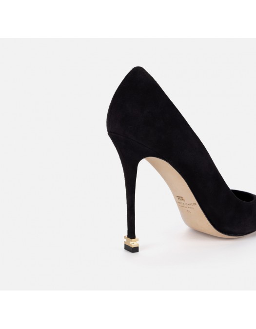 Pantofi  ELISABETTA FRANCHI, Logo Suede Décolleté Étoile, Negru - SA19L30EC110