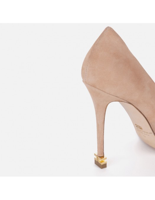 Pantofi  ELISABETTA FRANCHI, Logo Suede Décolleté Étoile, Beige - SA19L30ECBI8
