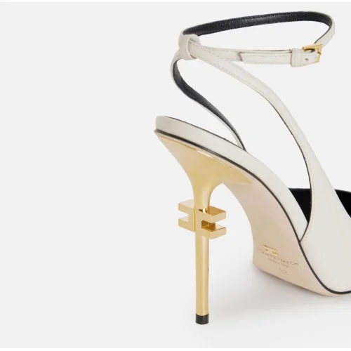 Pantofi ELISABETTA FRANCHI, Gold Heel, Decupati, Alb/Negru