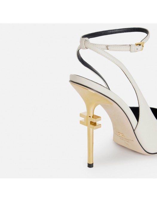 Pantofi ELISABETTA FRANCHI, Gold Heel, Decupati, Alb/Negru - SA73B50ECE84