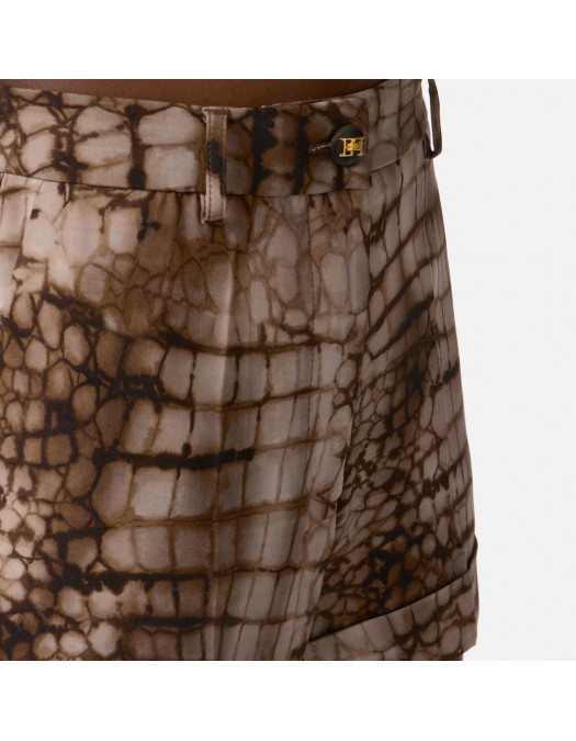 PANTALONI SCURTI ELISABETTA FRANCHI, Aligator Print, Slim Fit, Maro - SH00361E2644