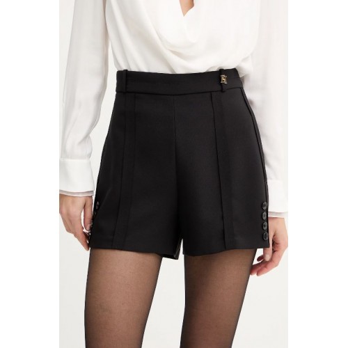 PANTALONI SCURTI ELISABETTA FRANCHI, Logo auriu, Slim Fit, Negru