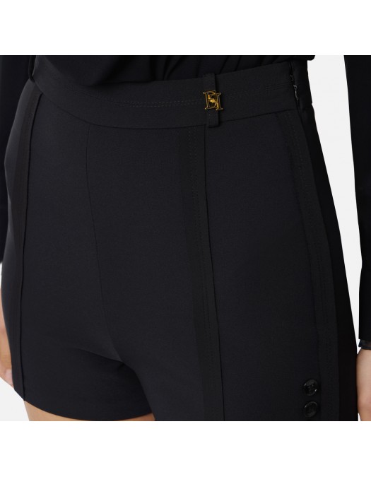 PANTALONI SCURTI ELISABETTA FRANCHI, Logo auriu, Slim Fit, Negru - SH00761E2110