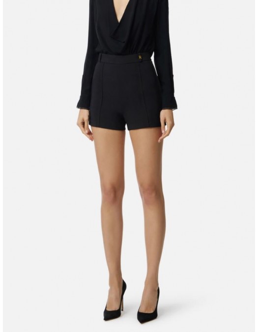 PANTALONI SCURTI ELISABETTA FRANCHI, Logo auriu, Slim Fit, Negru - SH00761E2110