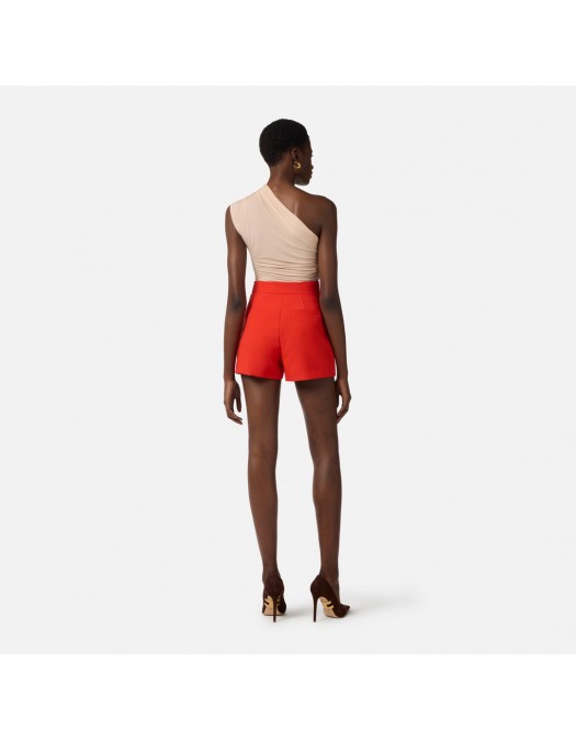 PANTALONI SCURTI ELISABETTA FRANCHI, Logo auriu, Slim Fit, Orange - SH00761E2H85