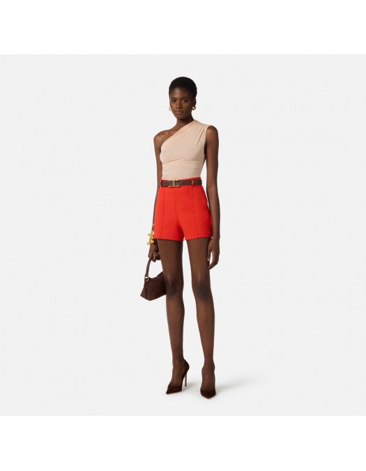 PANTALONI SCURTI ELISABETTA FRANCHI, Logo auriu, Slim Fit, Orange - SH00761E2H85