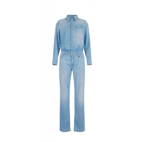 SALOPETA ELISABETTA FRANCHI, Denim, Letters Print, Albastru