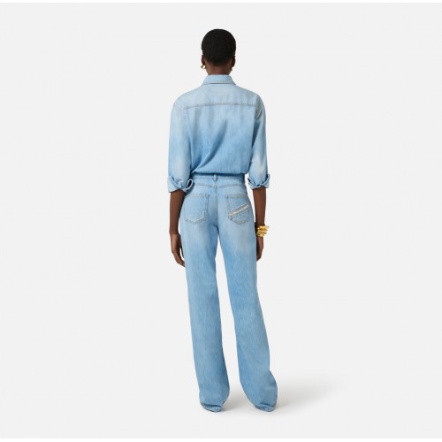 SALOPETA ELISABETTA FRANCHI, Denim, Letters Print, Albastru