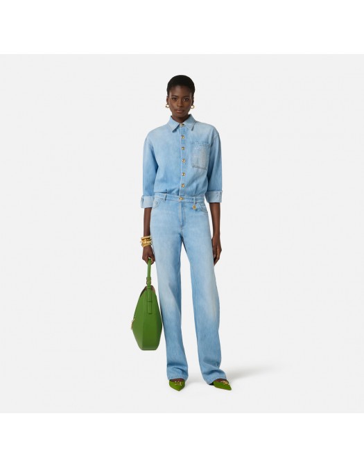 SALOPETA ELISABETTA FRANCHI, Denim, Letters Print, Albastru - TJ44D61E2192