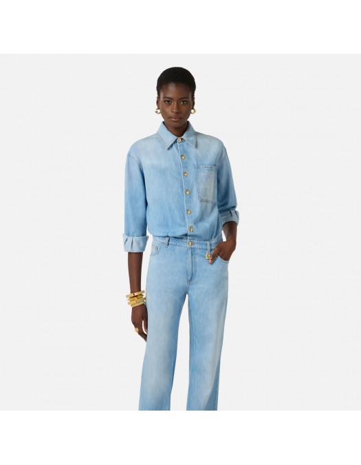 SALOPETA ELISABETTA FRANCHI, Denim, Letters Print, Albastru - TJ44D61E2192