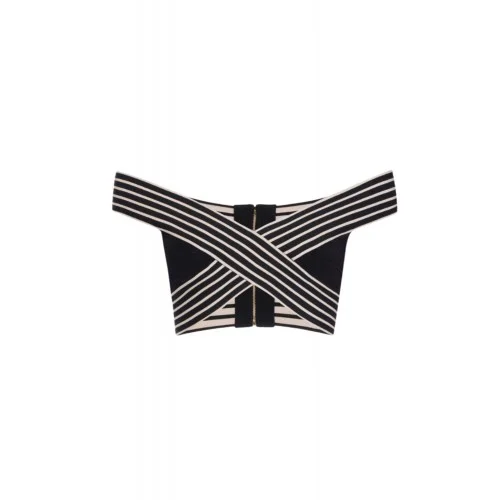 TOP ELISABETTA FRANCHI, Bretele incrucisate, Alb/Negru