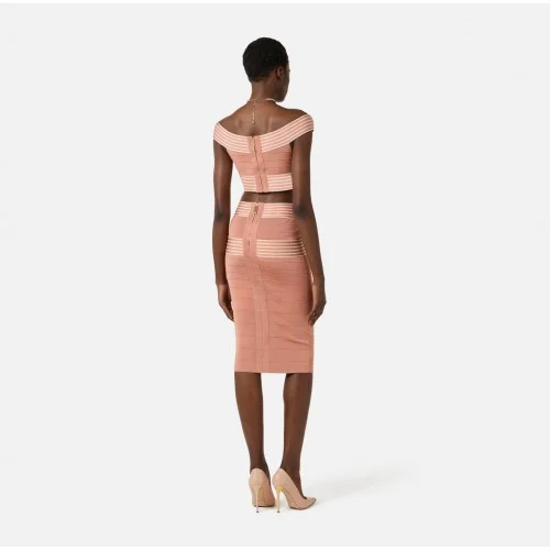 TOP ELISABETTA FRANCHI, Bretele incrucisate, Alb/Orange