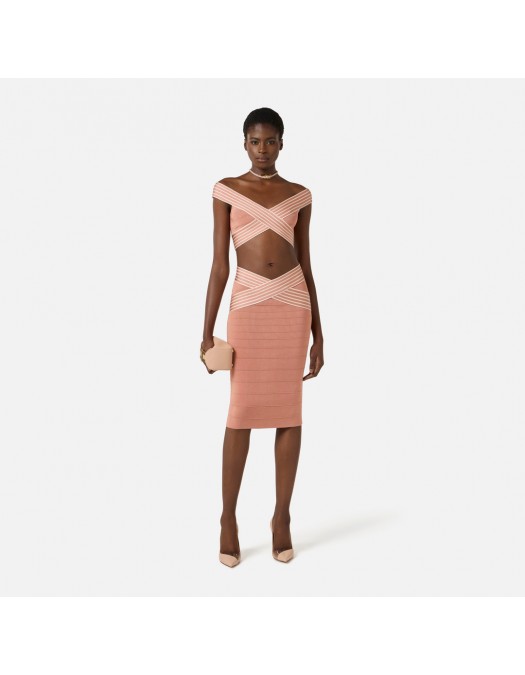 TOP ELISABETTA FRANCHI, Bretele incrucisate, Alb/Orange - TK44S61E2FA9