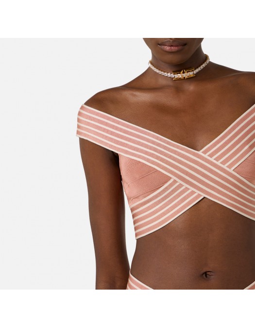 TOP ELISABETTA FRANCHI, Bretele incrucisate, Alb/Orange - TK44S61E2FA9
