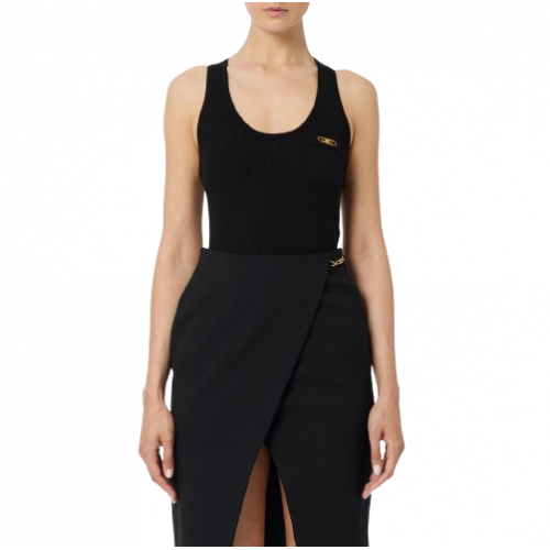 TOP ELISABETTA FRANCHI,Top in ribbed knit fabric with breast pocket
