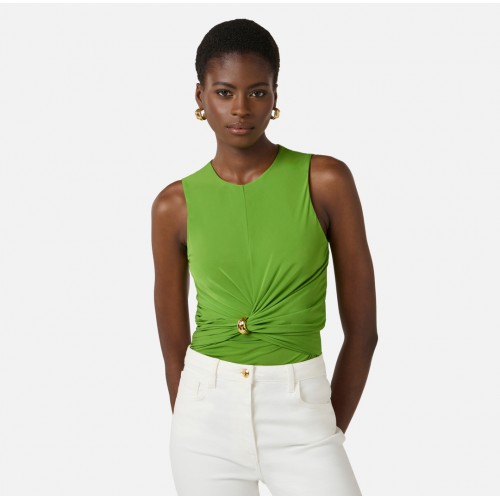 Top ELISABETTA FRANCHI, Jersey top with jewel detail, Verde