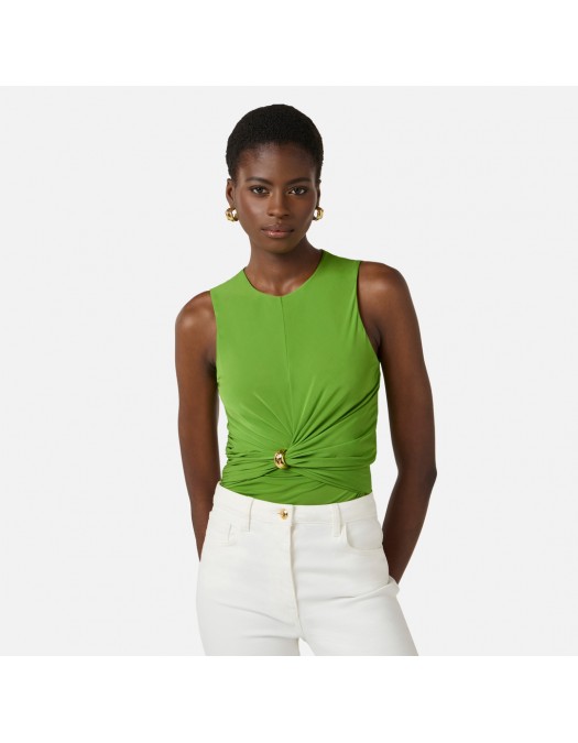 Top ELISABETTA FRANCHI, Jersey top with jewel detail, Verde - TO03761E2EV3