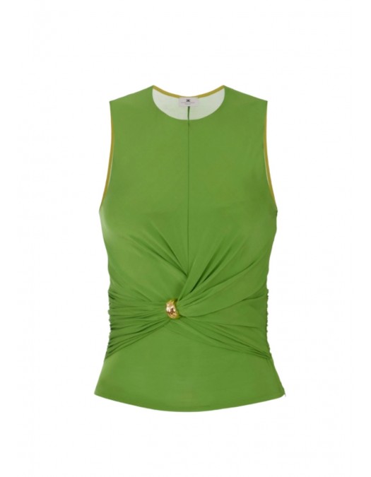 Top ELISABETTA FRANCHI, Jersey top with jewel detail, Verde - TO03761E2EV3