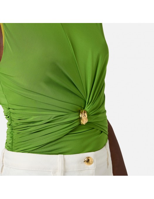 Top ELISABETTA FRANCHI, Jersey top with jewel detail, Verde - TO03761E2EV3