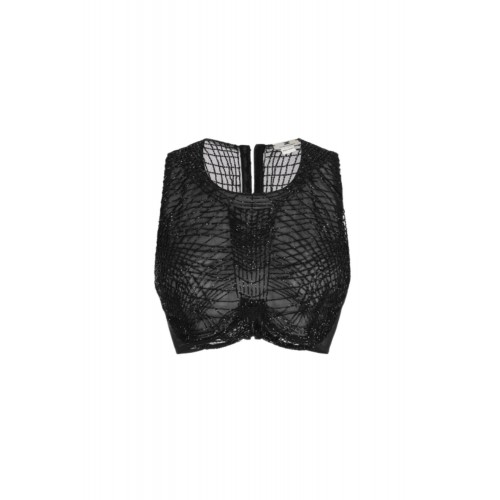 TOP ELISABETTA FRANCHI, tulle fabric, Cristale inserate, Negru