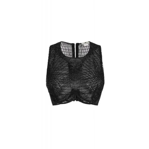 TOP ELISABETTA FRANCHI, tulle fabric, Cristale inserate, Negru