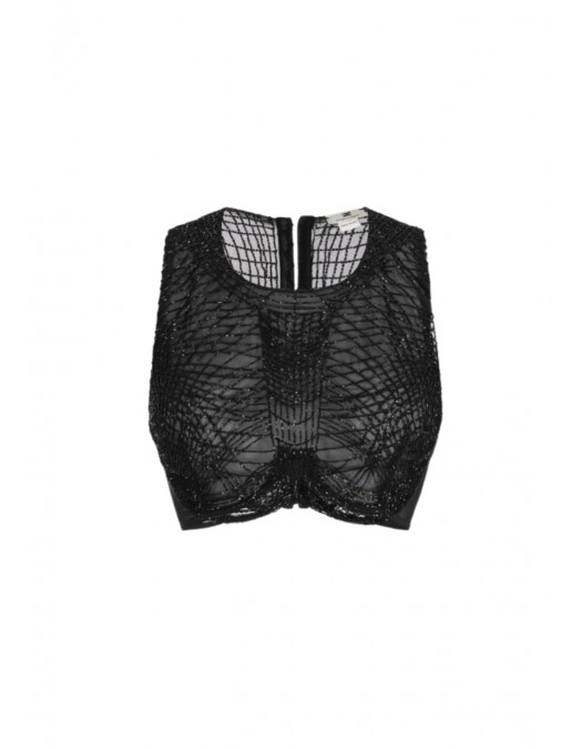 TOP ELISABETTA FRANCHI, tulle fabric, Cristale inserate, Negru - TO04361E2110
