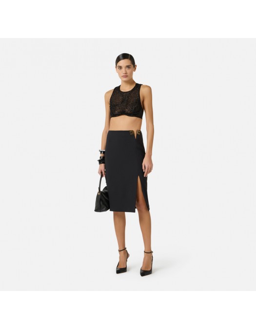 TOP ELISABETTA FRANCHI, tulle fabric, Cristale inserate, Negru - TO04361E2110