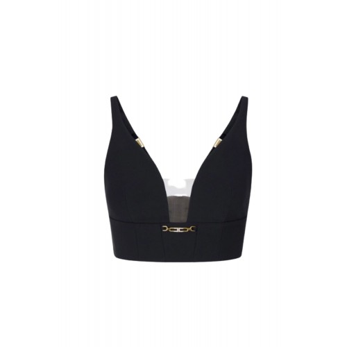 Top ELISABETTA FRANCHI, In crêpe fabric with jewel detail, Black