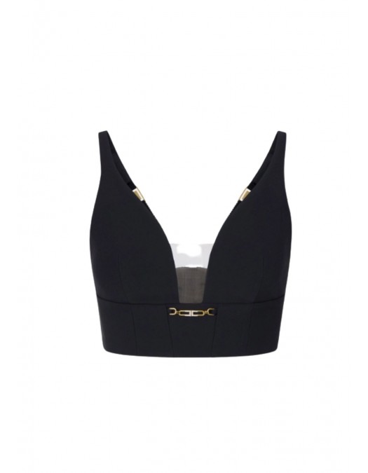 Top ELISABETTA FRANCHI, In crêpe fabric with jewel detail, Black - TO04857E2110