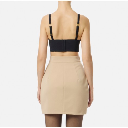 Top ELISABETTA FRANCHI, In crêpe fabric with jewel detail, Black