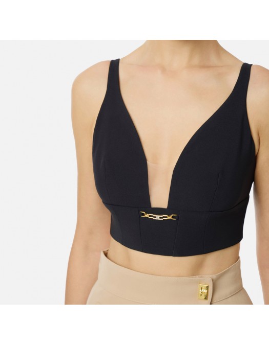Top ELISABETTA FRANCHI, In crêpe fabric with jewel detail, Black - TO04857E2110