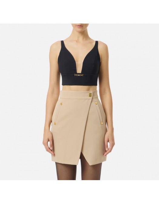 Top ELISABETTA FRANCHI, In crêpe fabric with jewel detail, Black - TO04857E2110