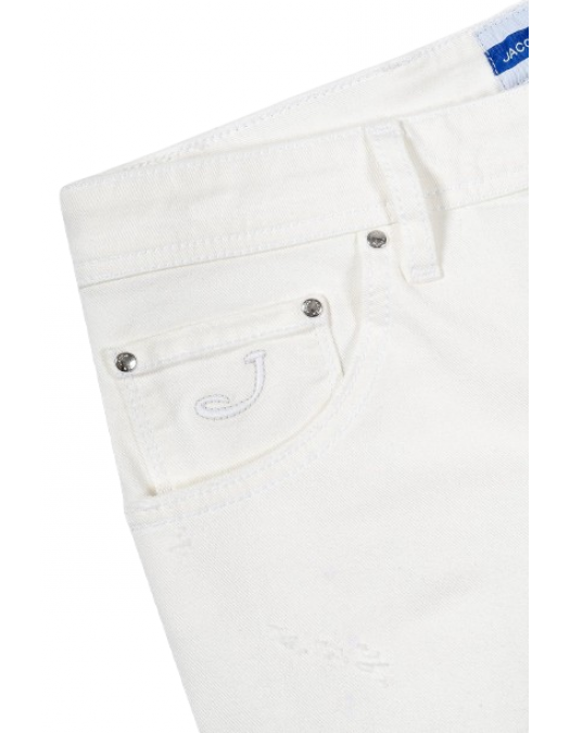Jeans JACOB COHEN, White denim scott jeans with suede label - UQE1530S3848751D Jeans JACOB COHEN, White denim scott jeans with suede label - UQE1530S3848751D