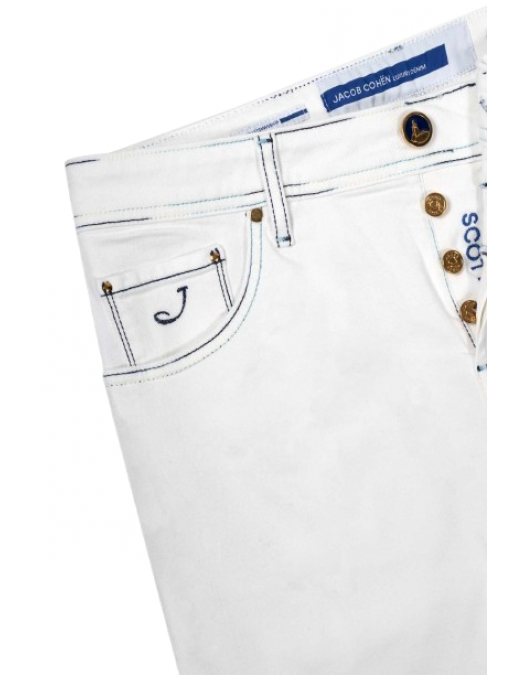 JEANS JACOB COHEN, White denim scott jeans blue stitch - UQM153GS3848750D JEANS JACOB COHEN, White denim scott jeans blue stitch - UQM153GS3848750D