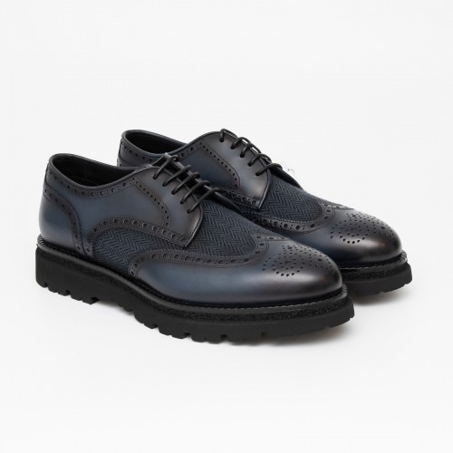 Pantofi FRANCESCHETTI, Brogue Style, Leather Detail, Navy Blue