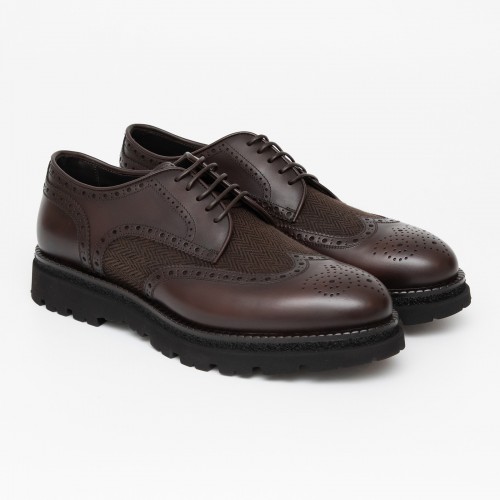 Pantofi FRANCESCHETTI, Brogue Style, Leather Detail, Dark Brown