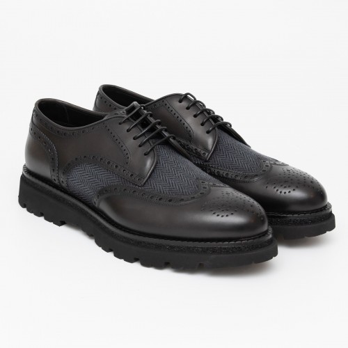 Pantofi FRANCESCHETTI, Brogue Style, Leather Detail, Black