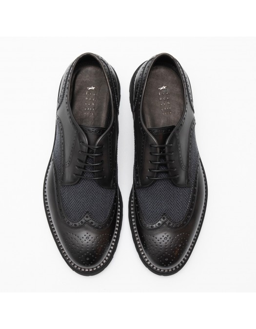 Pantofi FRANCESCHETTI, Brogue Style, Leather Detail, Black - 01280143087CB93