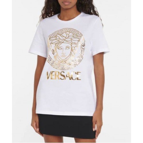 TRICOU VERSACE, Imprimeu Gold, Alb