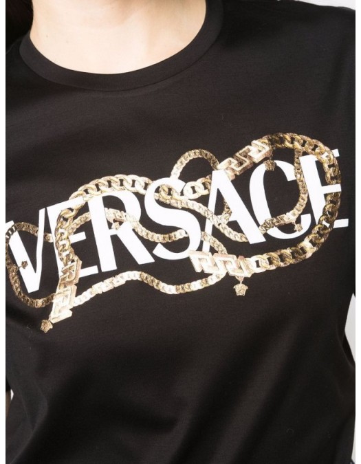 TRICOU VERSACE, Logo Print Chain, Black - 10041531A029912B070