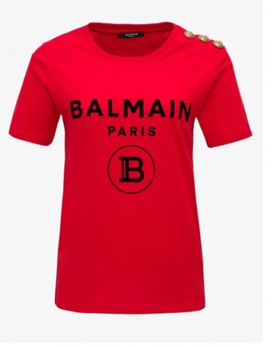Tricou Balmain, Imprimeu BALMAIN PARIS, Rosu - 11350I386MAB