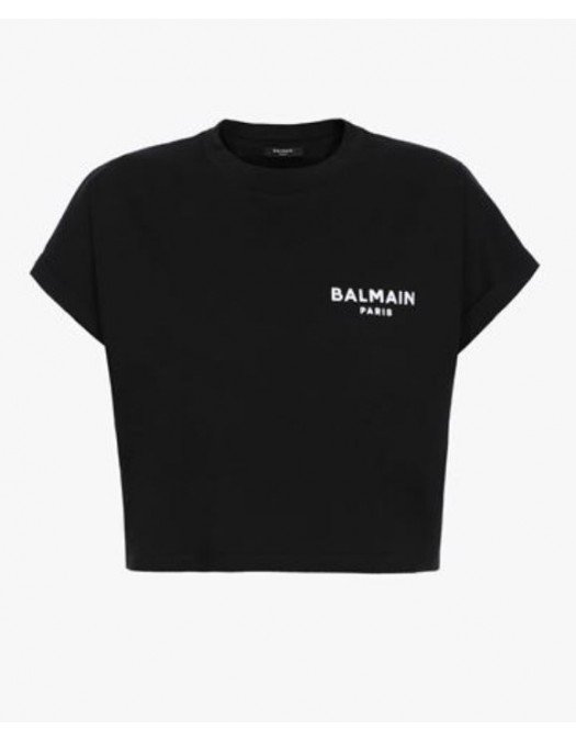 Tricou Balmain, Cropped, Black - 11370B013EAB