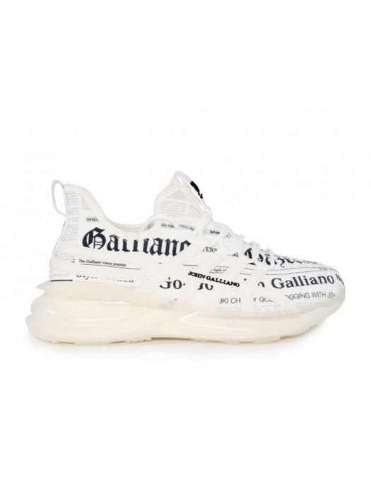 Sneakers JOHN GALLIANO, Knit Print Gazette, Alb - 18505CPB