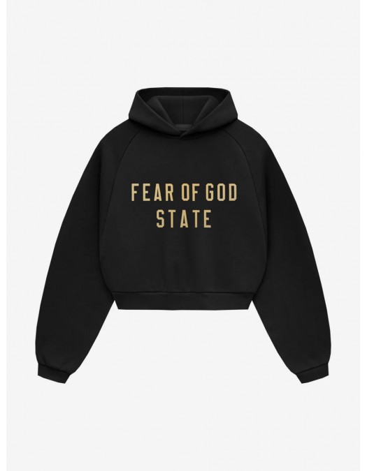 Hanorac FEAR OF GOD, Fleece Cropped Hoodie, Black - 192BT247350FWBLACK