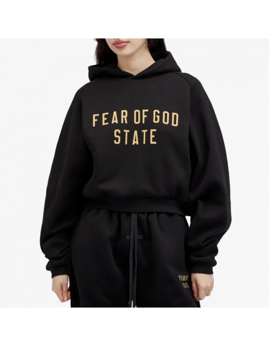 Hanorac FEAR OF GOD, Fleece Cropped Hoodie, Black - 192BT247350FWBLACK