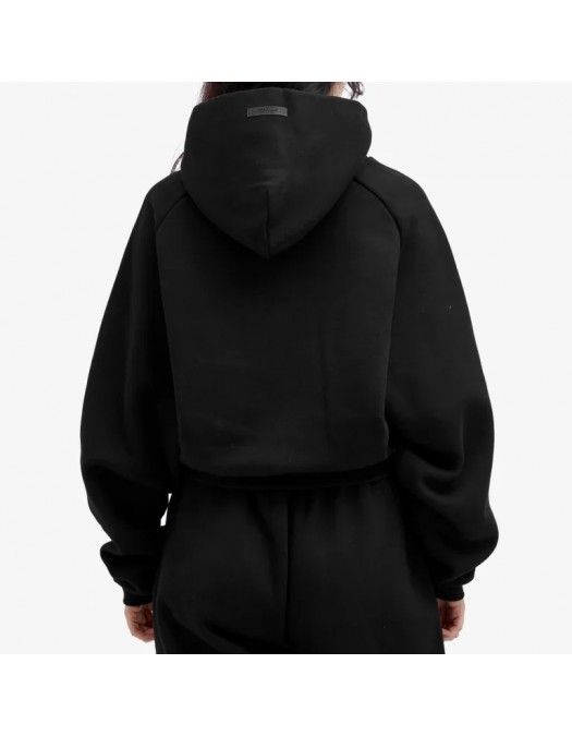 Hanorac FEAR OF GOD, Fleece Cropped Hoodie, Black - 192BT247350FWBLACK